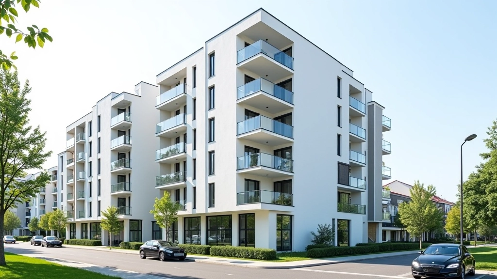 Moderne Wohngebäude und Appartementhäuser in einer deutschen Stadt mit unterschiedlichen Architekturstilen