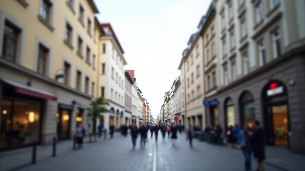 Münchner Innenstadt mit modernen Gebäuden und belebten Straßen bei Tageslicht